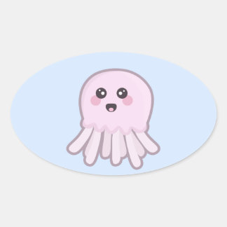 Sticker Ovale Kawaii méduse
