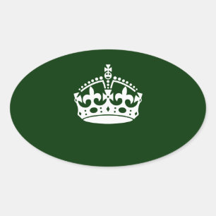Sticker Ovale KEEP CALM CROWN on Forest Green Customize This