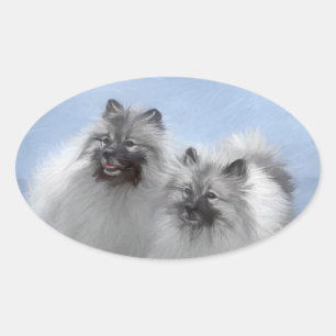 Sticker Ovale Keeshond Paire de Kees Peinture Art animal origina