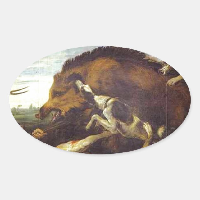 Sticker Ovale La chasse au sanglier par Frans Snyders (Devant)