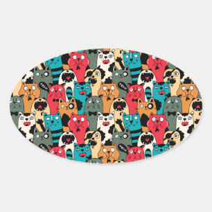 Sticker Ovale La Crowd of cats