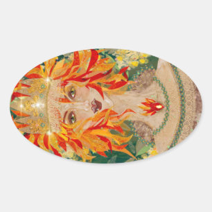 Sticker Ovale La déesse irlandaise Eire Fiery Redhead Ginger Fir