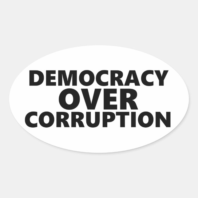 Sticker Ovale La démocratie sur la corruption (Devant)