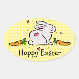 Sticker Ovale Lapin de Pâques de houblon avec des carottes