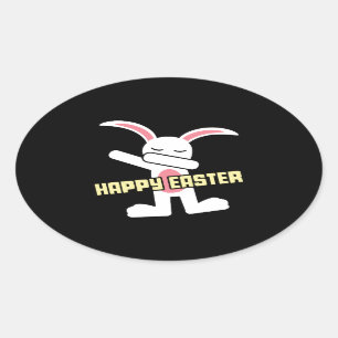 Sticker Ovale Lapin tamponnant mignon Joyeuses Pâques
