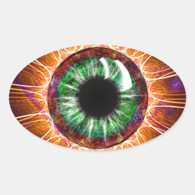 Sticker Ovale L'art fractal des yeux de Tesla (Devant)