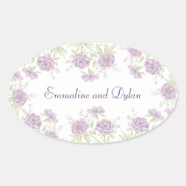Sticker Ovale Lavender Purple Rose Wedding