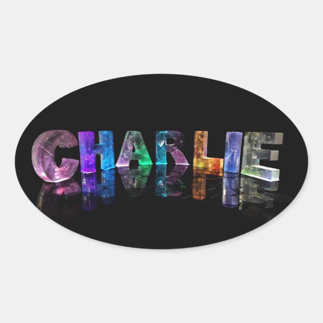 Sticker Ovale Le nom Charlie dans les lumières 3D (Devant)