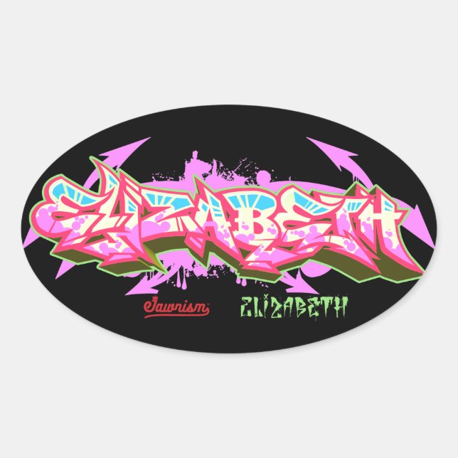 Sticker Ovale Le nom d'Elizabeth dans les graffiti-Stickers | Ov (Devant)
