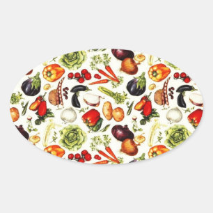 Sticker Ovale Légumes Vintages