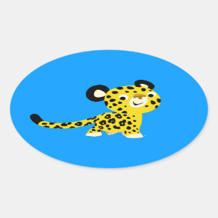 Sticker Ovale Léopard doux caricaturaux