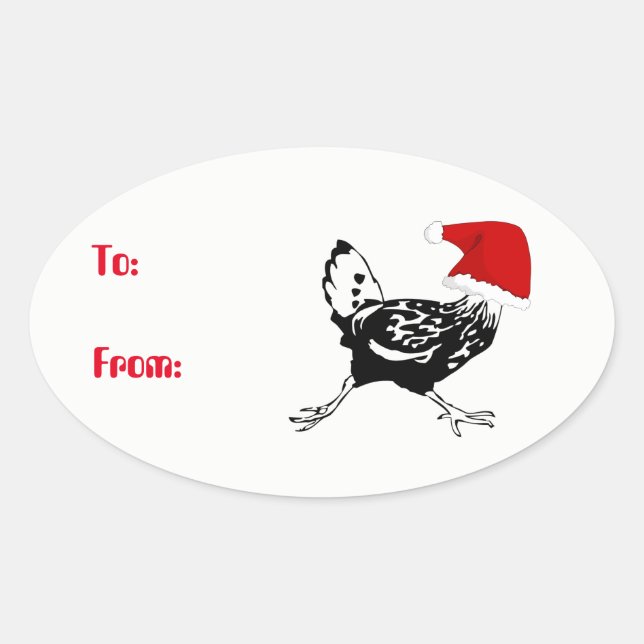 Sticker Ovale Les Clés de Noël de Santa Chicken (Devant)