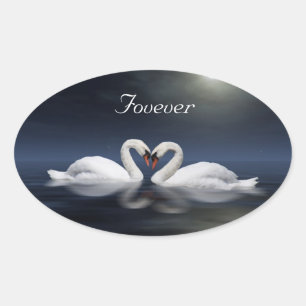 Sticker Ovale Les cygnes qui aiment