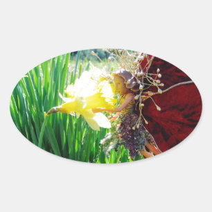 Sticker Ovale Les fées dans les jonquilles
