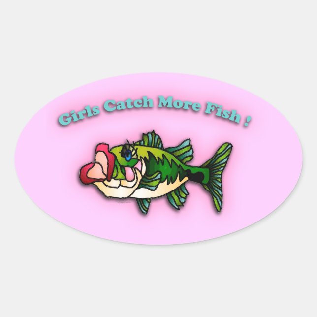 Sticker Ovale Les filles attrapent plus de poissons (Devant)