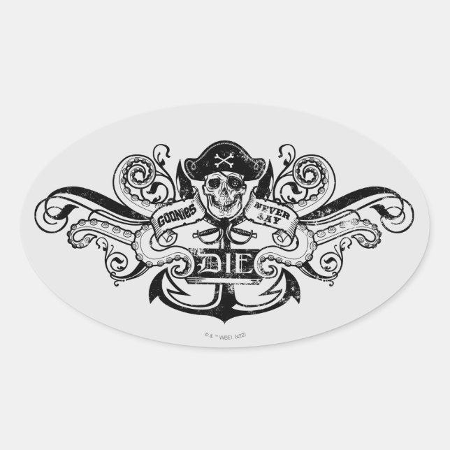 Sticker Ovale Les Goonies "Never Say Die" Pirate Ancre Badge (Devant)