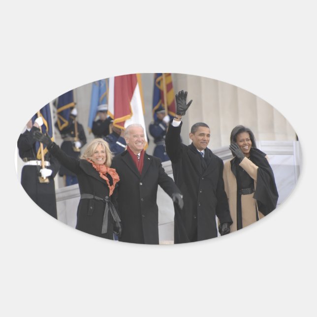 Sticker Ovale Les Obama et les Bidens (Devant)