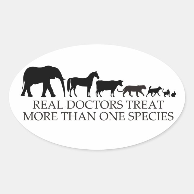 Sticker Ovale Les Vétérinaires Traitent Plus D'Une Espèce (Devant)