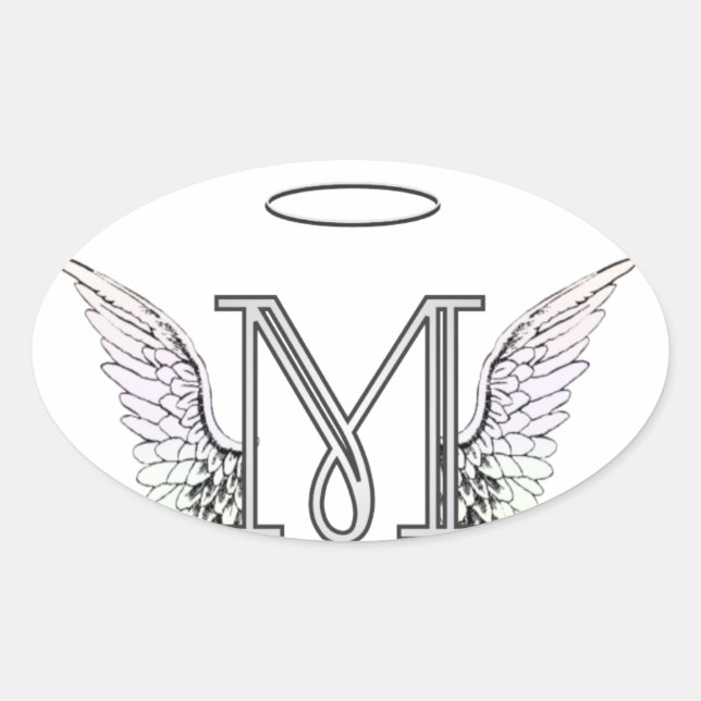 Sticker Ovale Lettre M Monogramme initial avec ailes angéliques  (Devant)