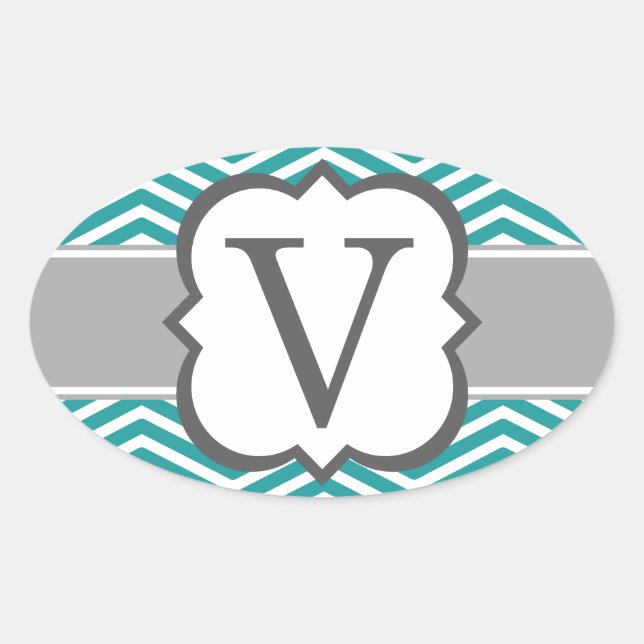 Sticker Ovale LETTRE turquoise MONÂTRE BLANC V Chevron (Devant)