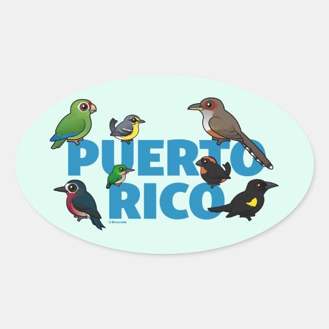 Sticker Ovale L'exploit de Porto Rico Birdorable. Oiseaux endémi (Devant)