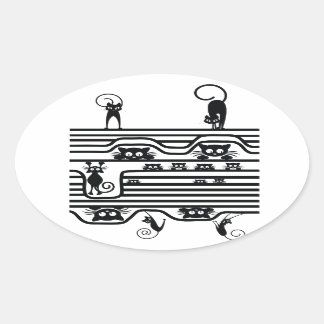 Sticker Ovale ligne de chats stupides