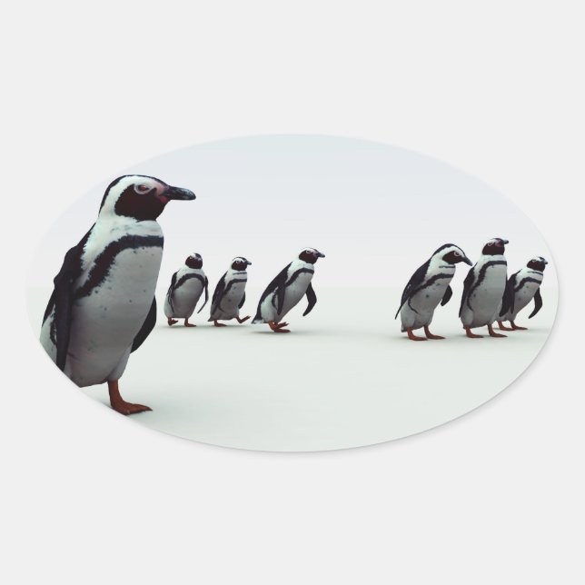 Sticker Ovale Ligne de pingouin (Devant)