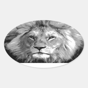 Sticker Ovale Lion noir blanc