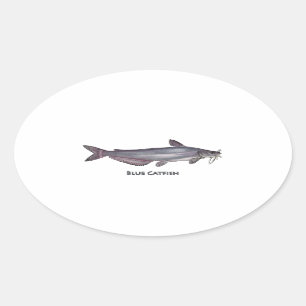 Sticker Ovale Logo de poisson-chat bleu