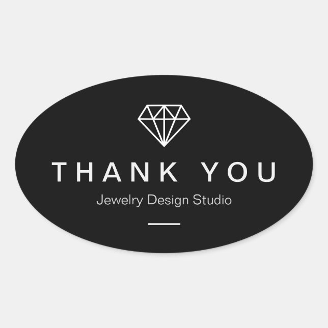 Sticker Ovale Logo Diamond moderne Simple Merci noir blanc (Devant)