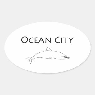 Sticker Ovale Logo du Maryland de ville d'océan (dauphin)