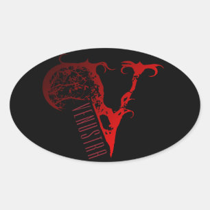 Sticker Ovale Logo noir et rouge d'autocollant -