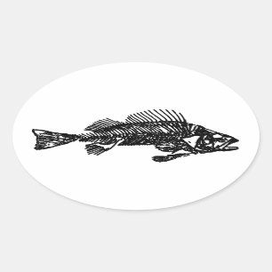 Sticker Ovale Logo squelettique de poissons (noir)