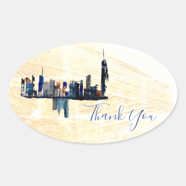 Sticker Ovale Londres Abstrait Ink Art Peint Mariage Merci (Devant)