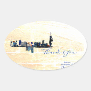 Sticker Ovale Londres Abstrait Ink Art Peint Mariage Merci