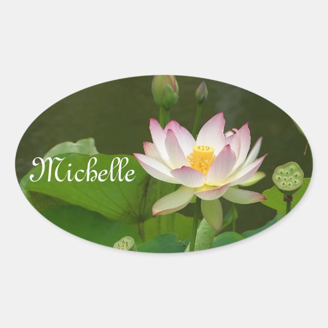 Sticker Ovale Lotus - Photo numérique blanche/rose (Devant)