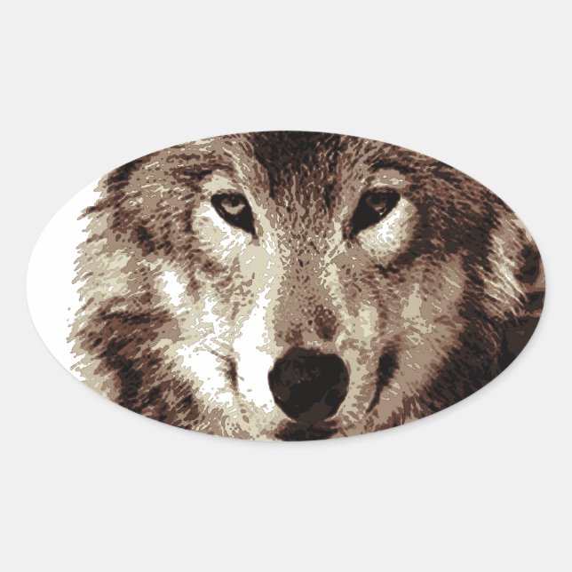 Sticker Ovale Loup gris (Devant)