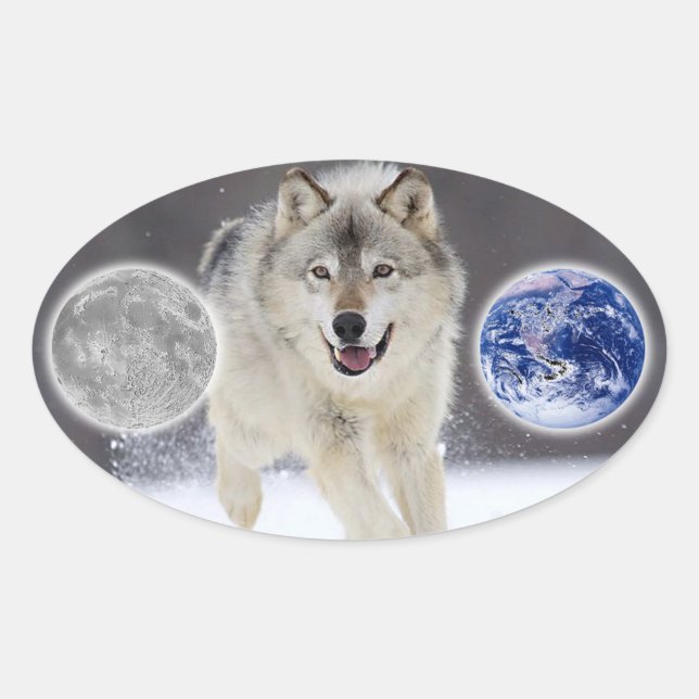 Sticker Ovale loup gris (Devant)