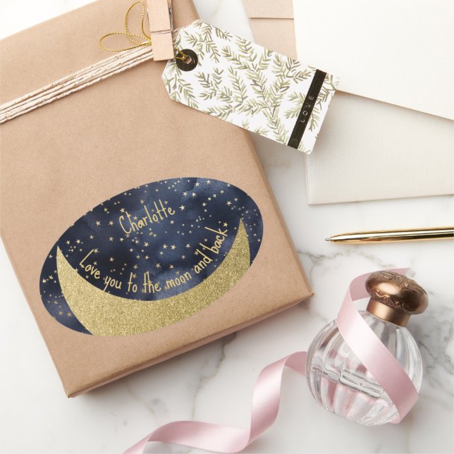 Sticker Ovale Love You to the Moon and Back Custom (Cadeaux)