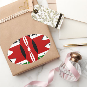 Sticker Ovale Lovely Hearts Kenya : Drapeau Art Motif