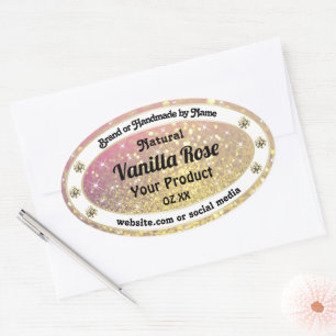 Sticker Ovale Luxe Pink Purple Gold Parties scintillant Étiquett