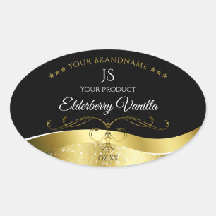 Sticker Ovale Luxe Wavy Gold Décor noir foncé Monogramme Étiquet