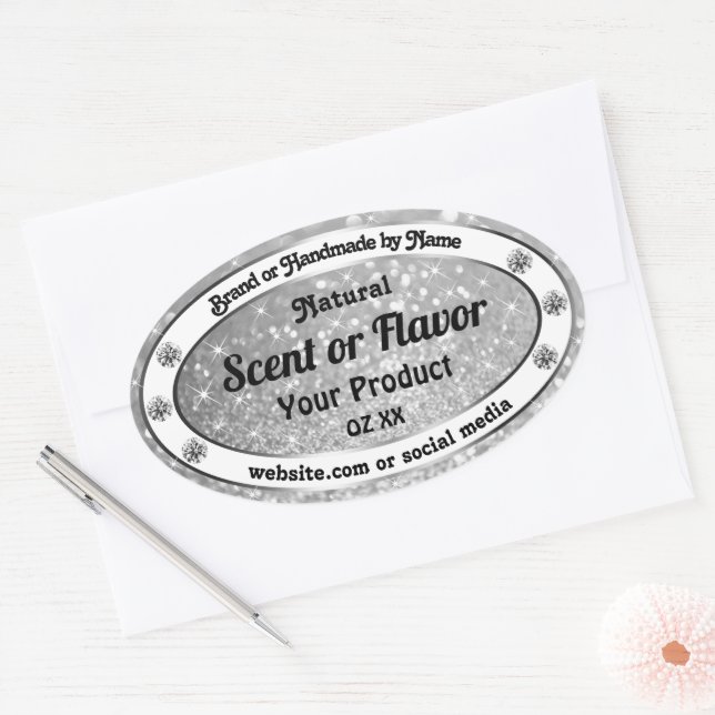 Sticker Ovale Luxueux Parties scintillant d'étincelle d'argent É (Enveloppe)