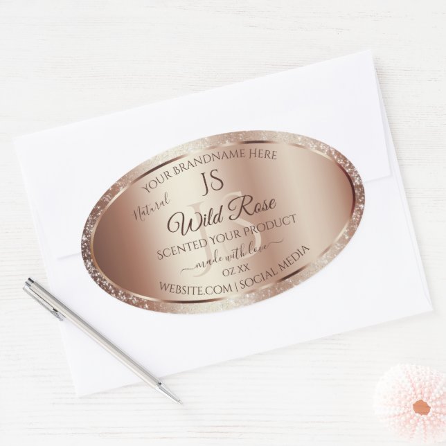 Sticker Ovale Luxueux Rosegold Parties scintillant Monogram Étiq (Enveloppe)