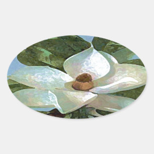 Sticker Ovale Magnolia en fleurs blanches