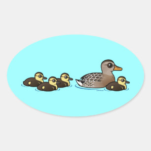 Sticker Ovale Mallard et quatre canards