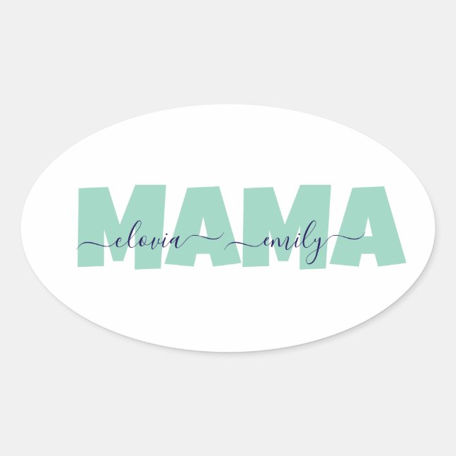 Sticker Ovale Mama personnalisé avec le nom des enfants (Devant)