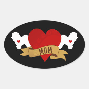 Sticker Ovale Maman de Bichon Frise [style de tatouage]
