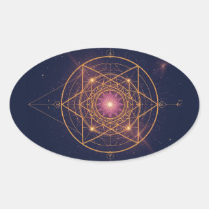 Sticker Ovale Mandala Lumineux de l'Harmonie Dorée