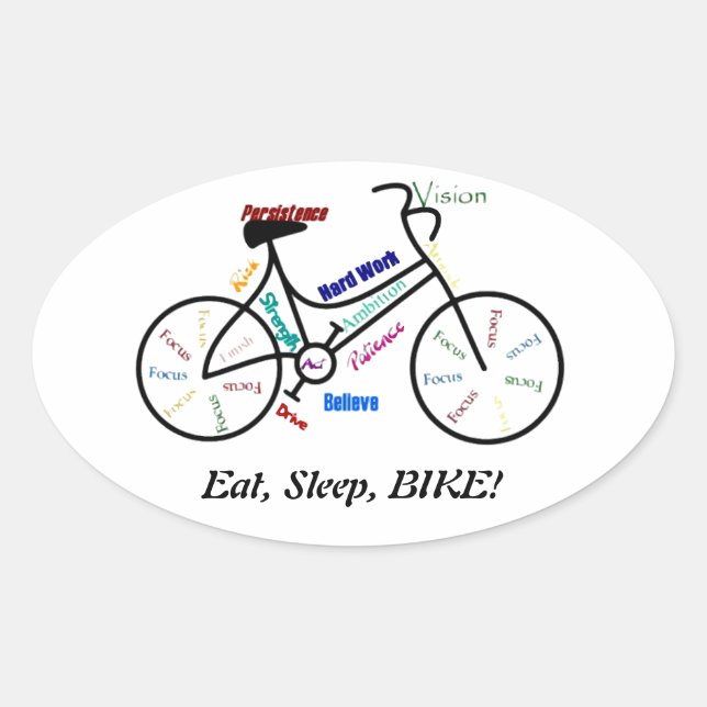 Sticker Ovale Mange, dors, VÉLO ! Motivation amusante mots pour  (Devant)